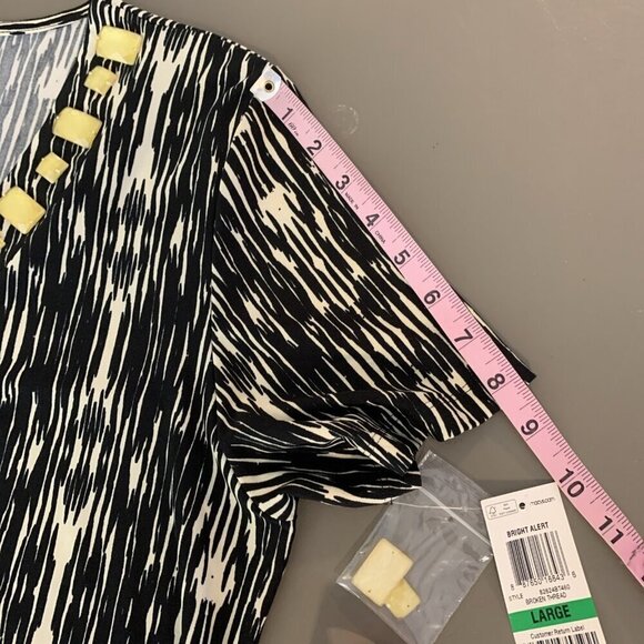 JM Collecion Womens L Short Sleeve Blouse NEW Top Beaded Slinky Tribal Spring - Picture 13 of 14